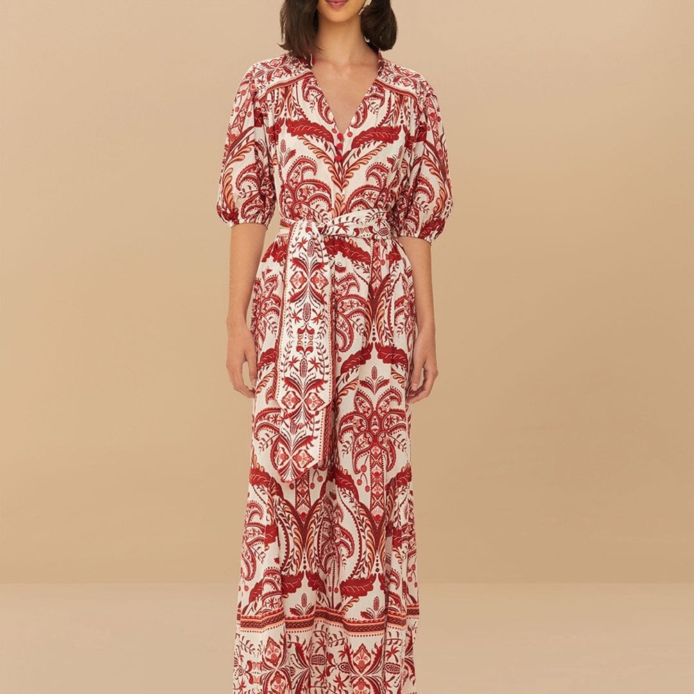 NWT Farm Rio red & white tropical maxi dress